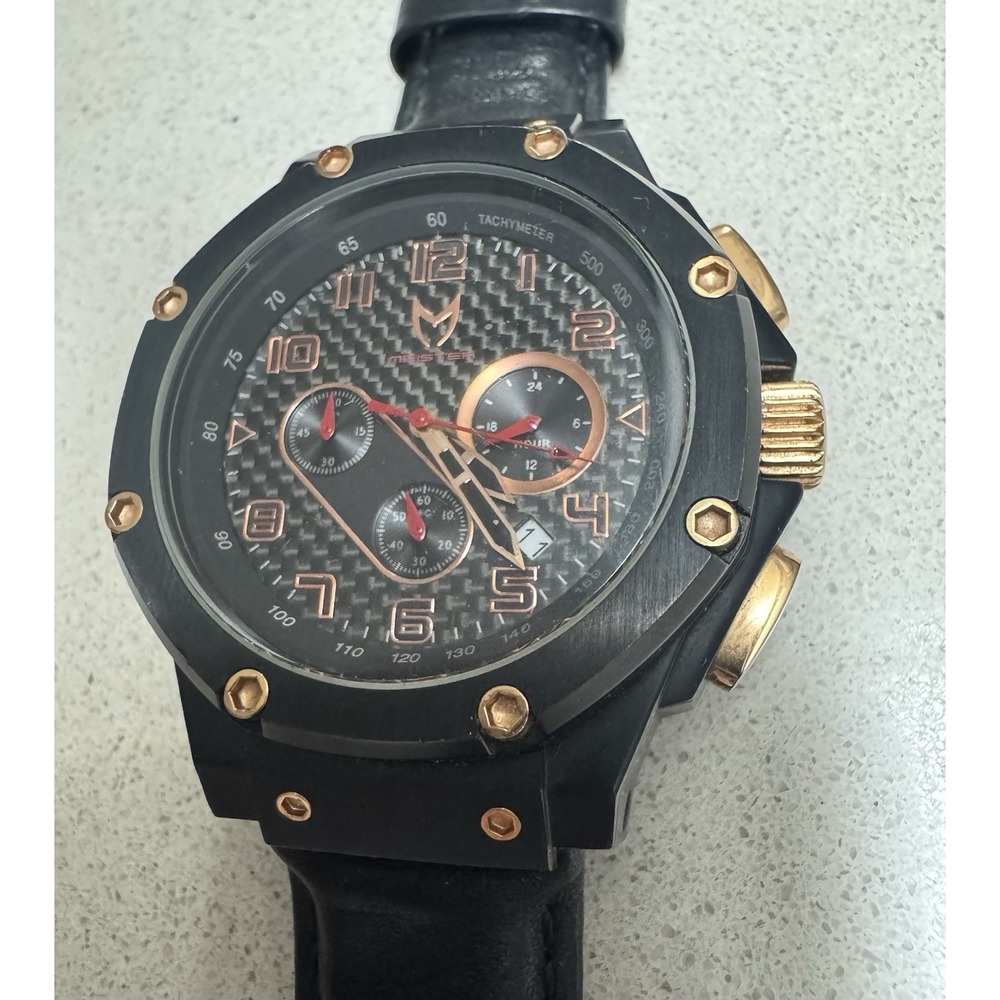 VTG MSTR Meister Ambassador Men's Quartz Black Leather Band AM0810-599 New Batt
